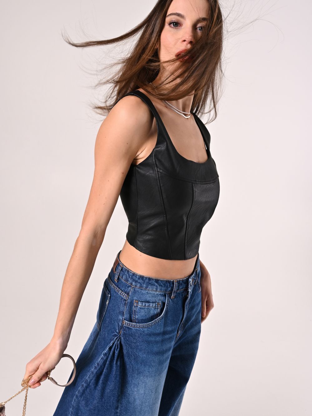 Black Faux Leather Top