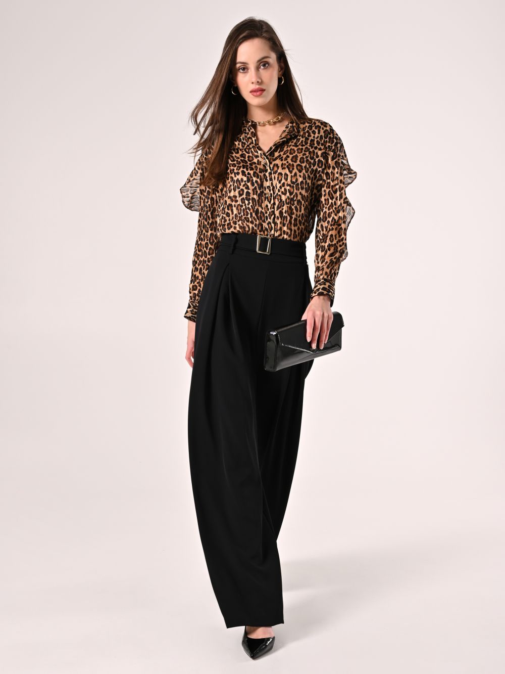Black Trousers with Gold Buckle Belt