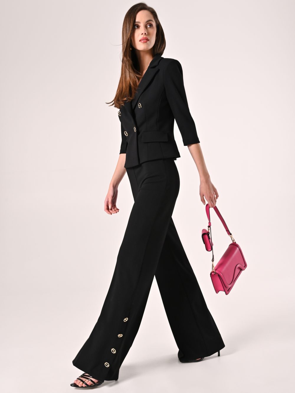 Black Palazzo Trousers in Scuba Crepe Fabric