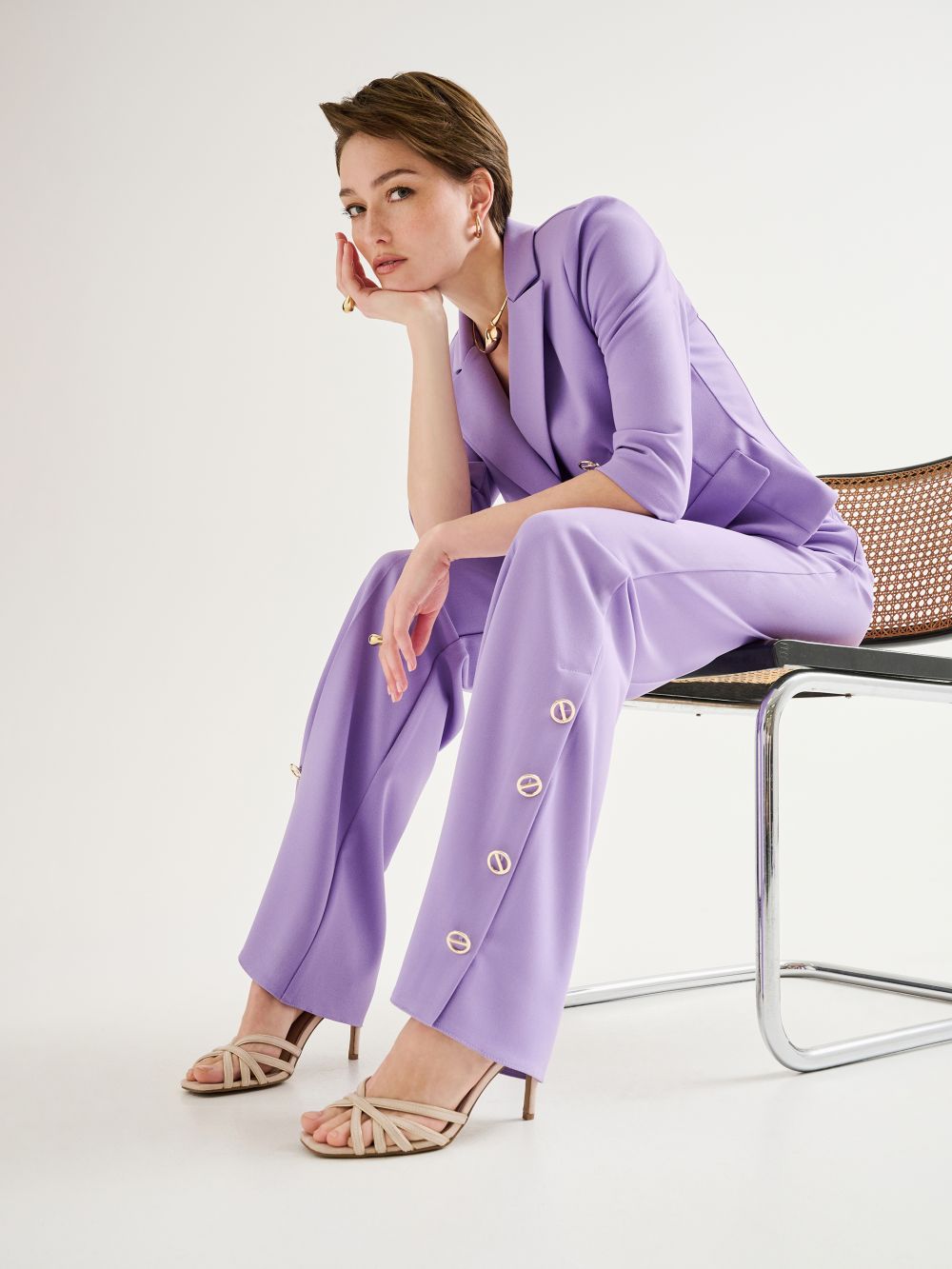 Lavender Palazzo Trousers in Scuba Crepe Fabric