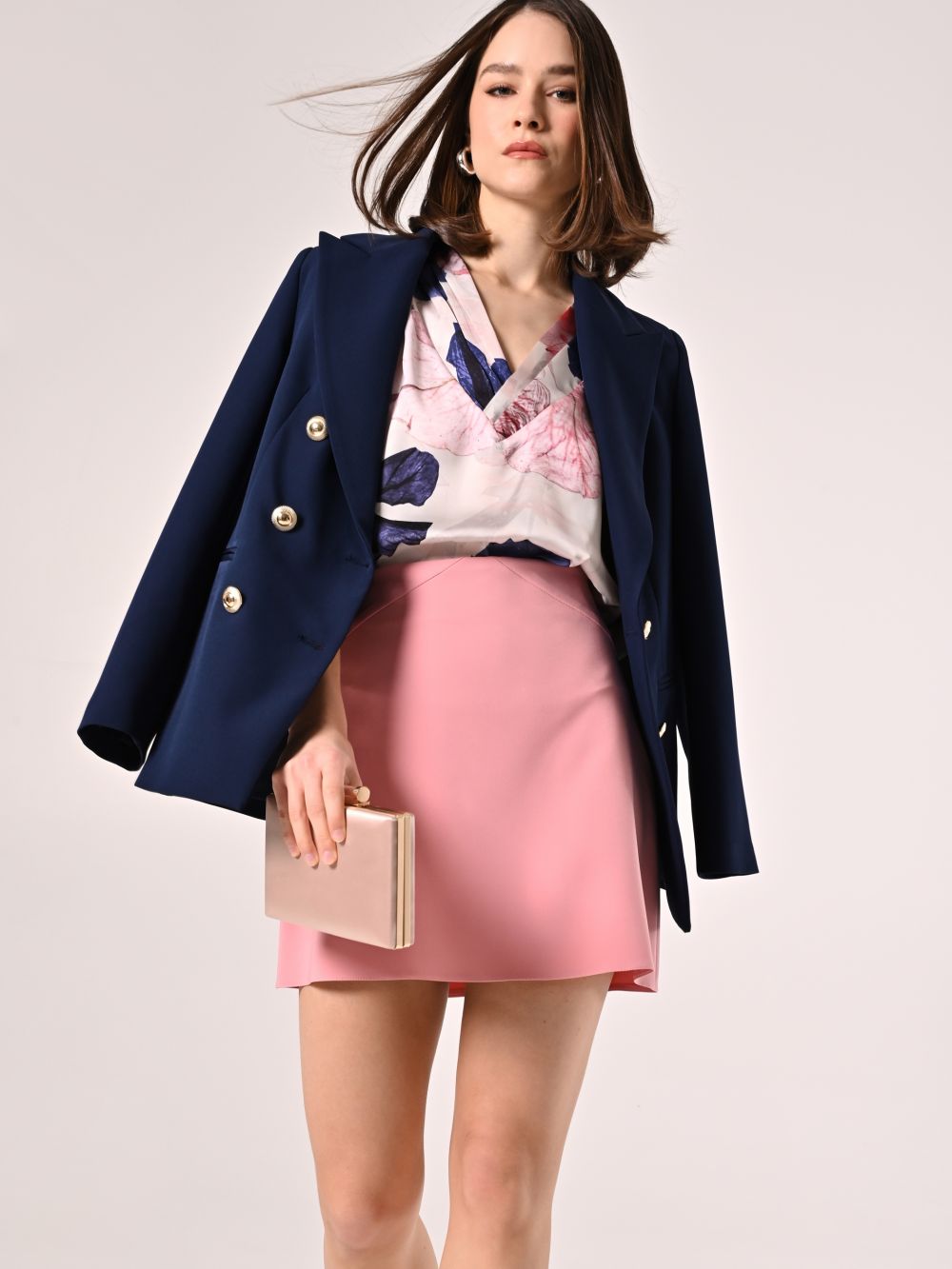 A-line Mini Skirt in Powder Pink Technical Fabric