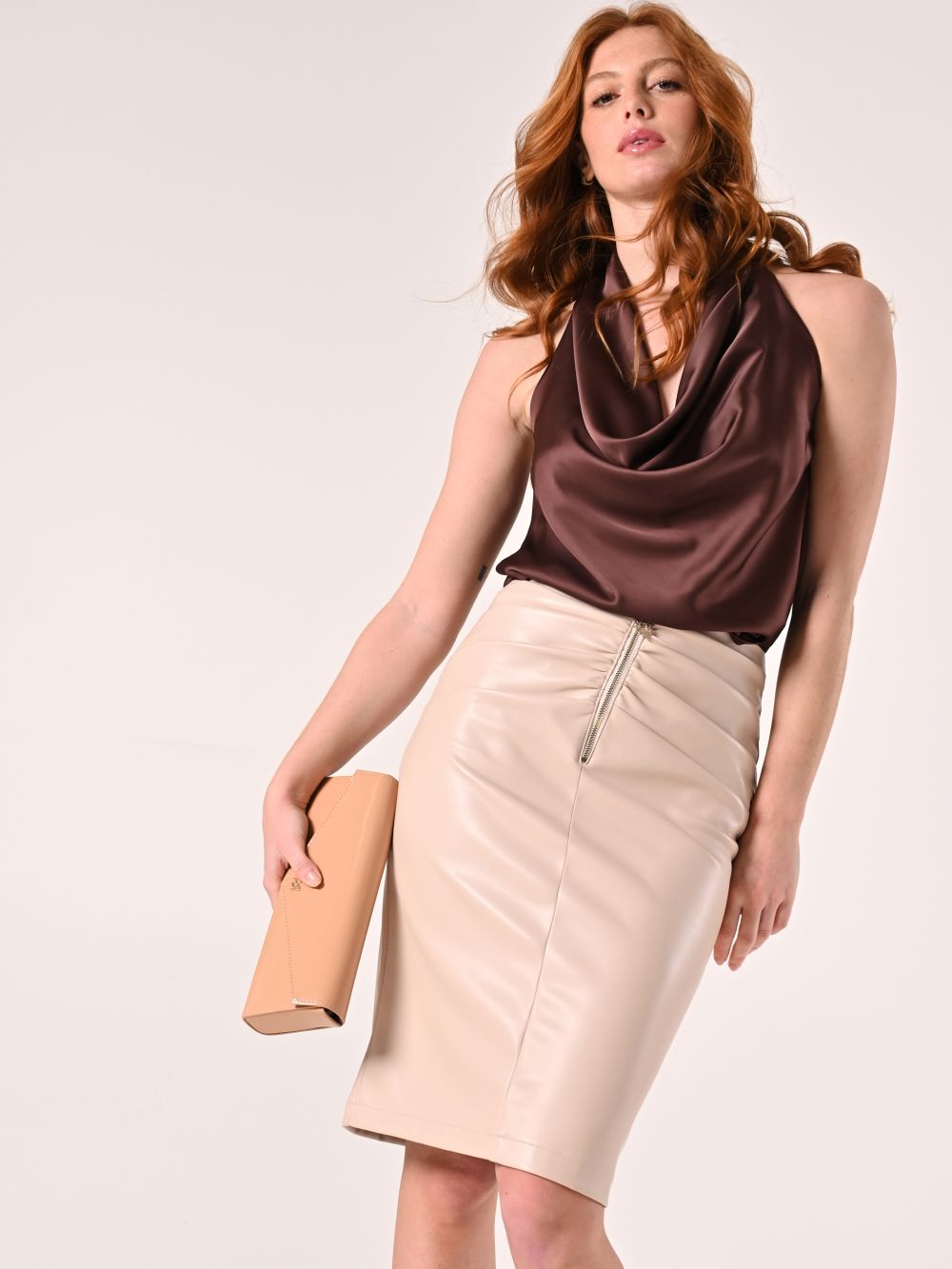 Gonna in simil Pelle Beige