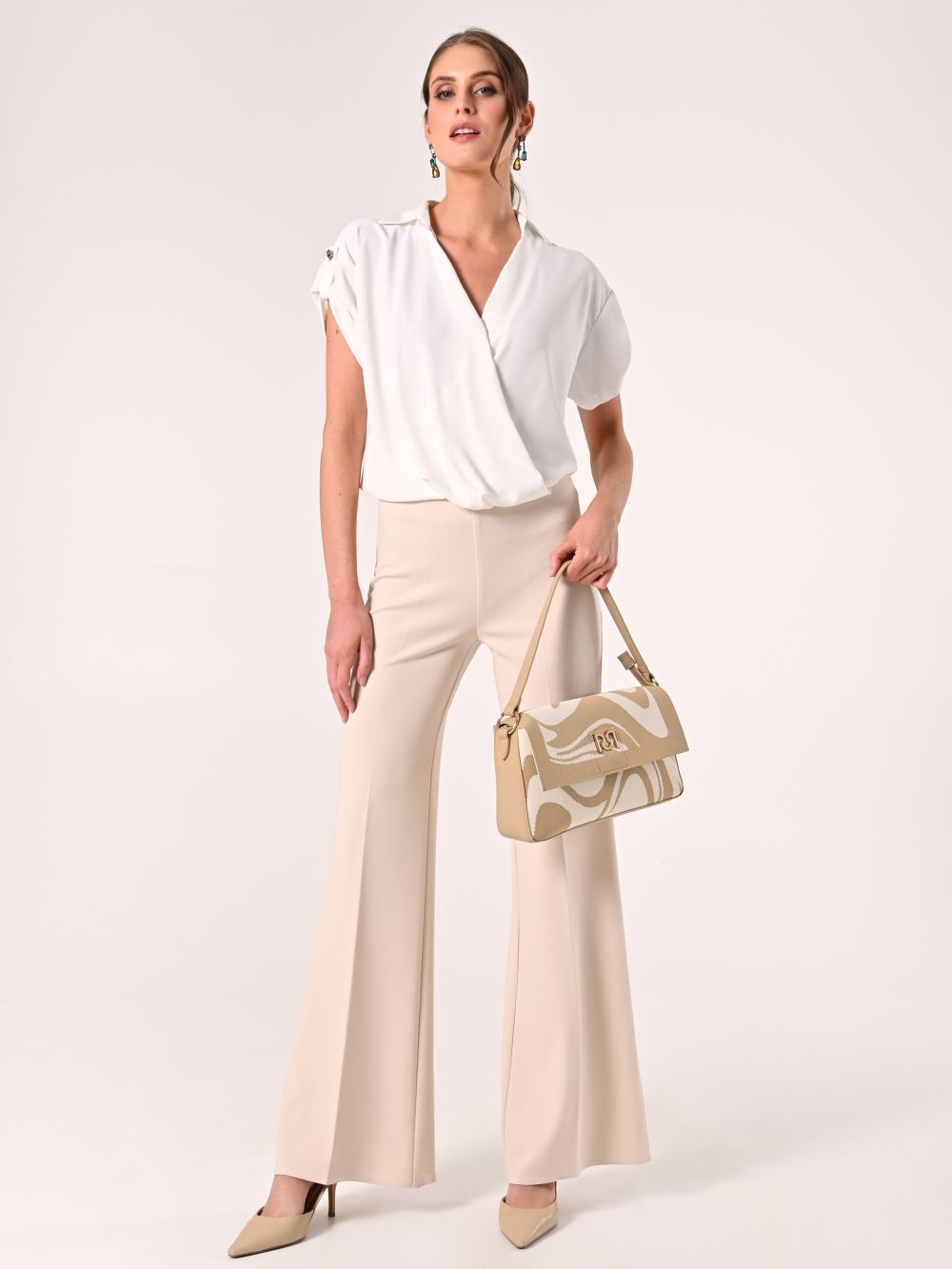 Pantaloni Beige Chiaro in Scuba mano Crepe
