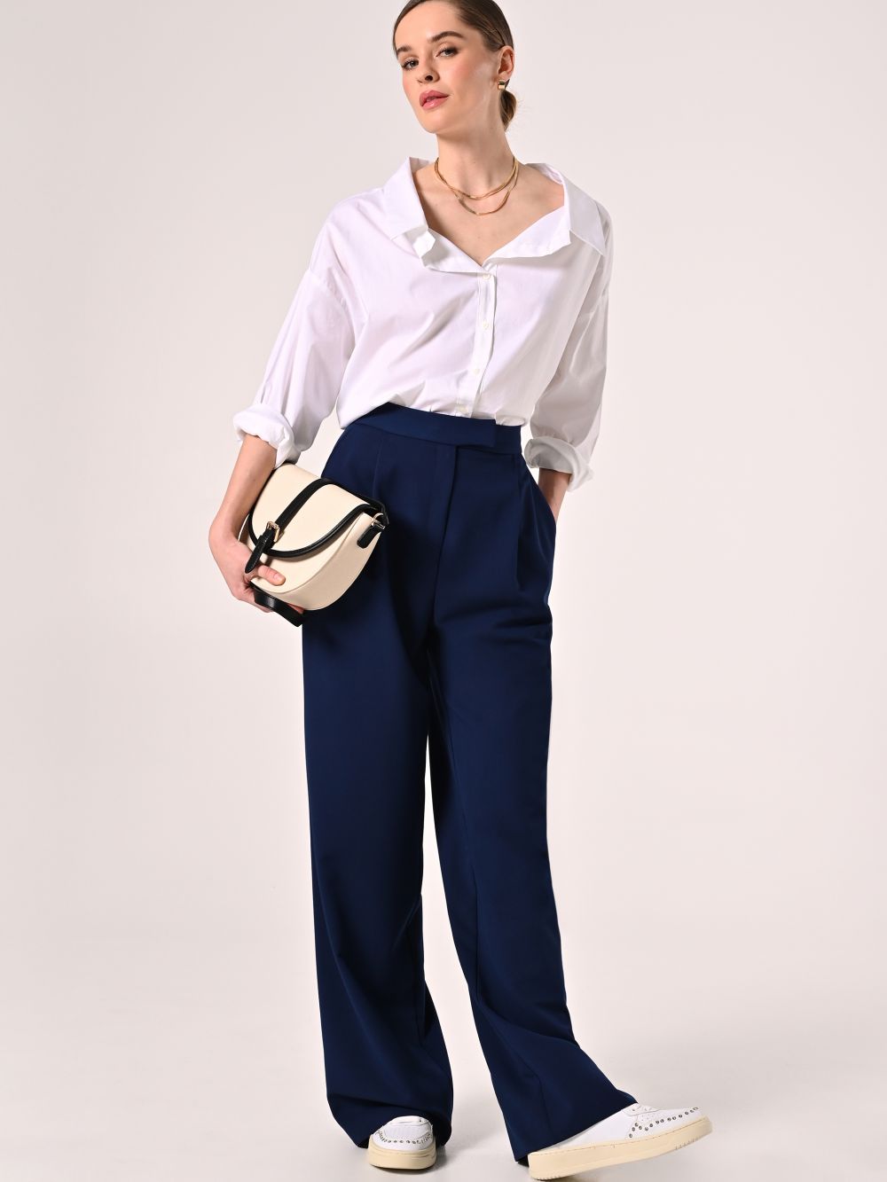 Pantaloni con Pinces in Poliviscosa Blu