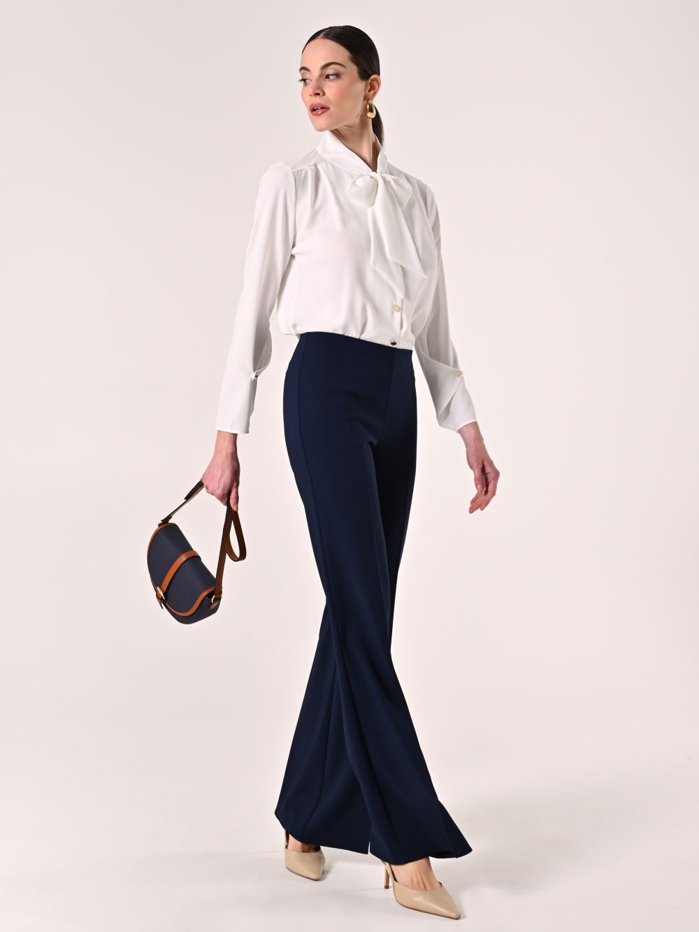 Palazzo Trousers in Blue Technical Fabric