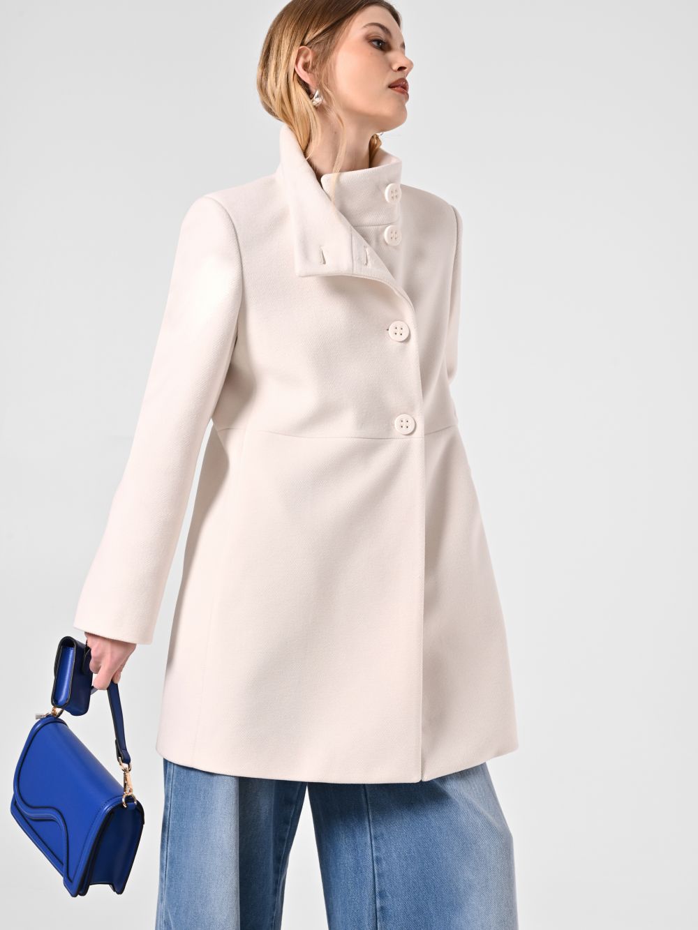 Cappotto con Collo in Piedi Bianco