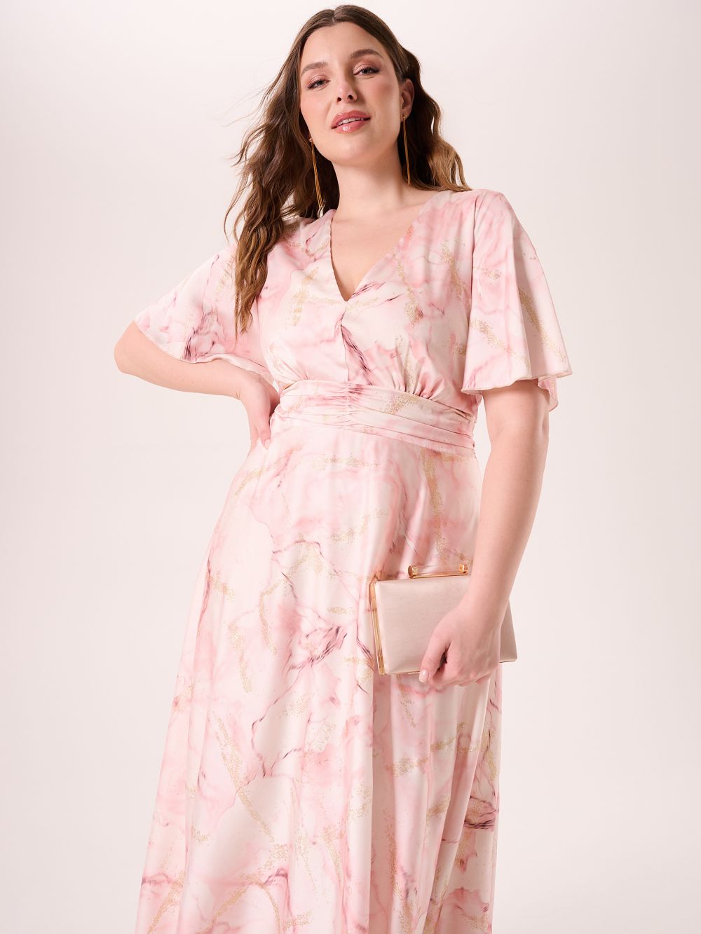 Abito Lungo Curvy stampa Marble Glitter Rosa