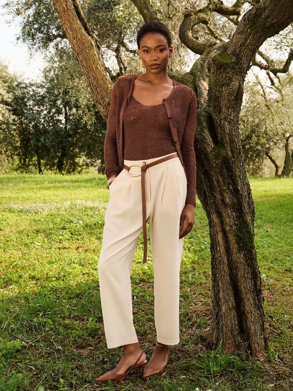 Pantaloni effetto Goffrato Beige