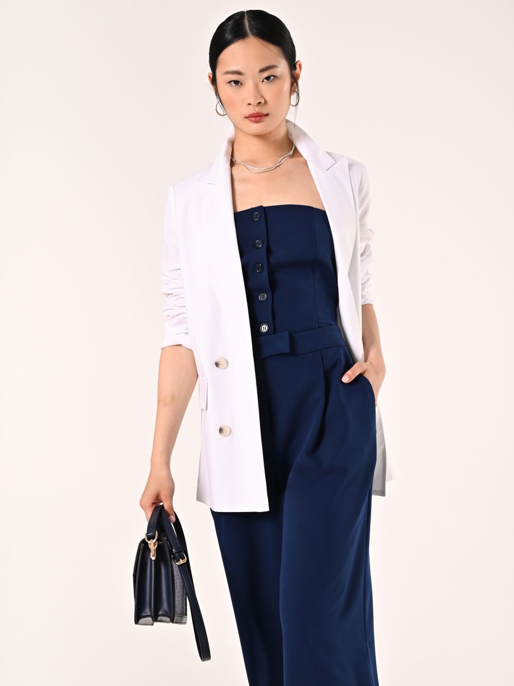 White Double-breasted Jacket in Linen Viscose