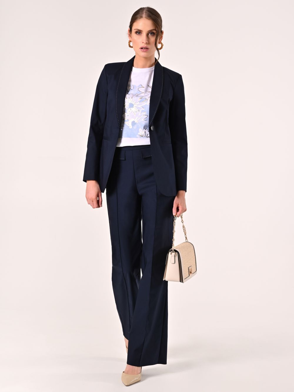 Pantaloni Blu in Cotone con Patte