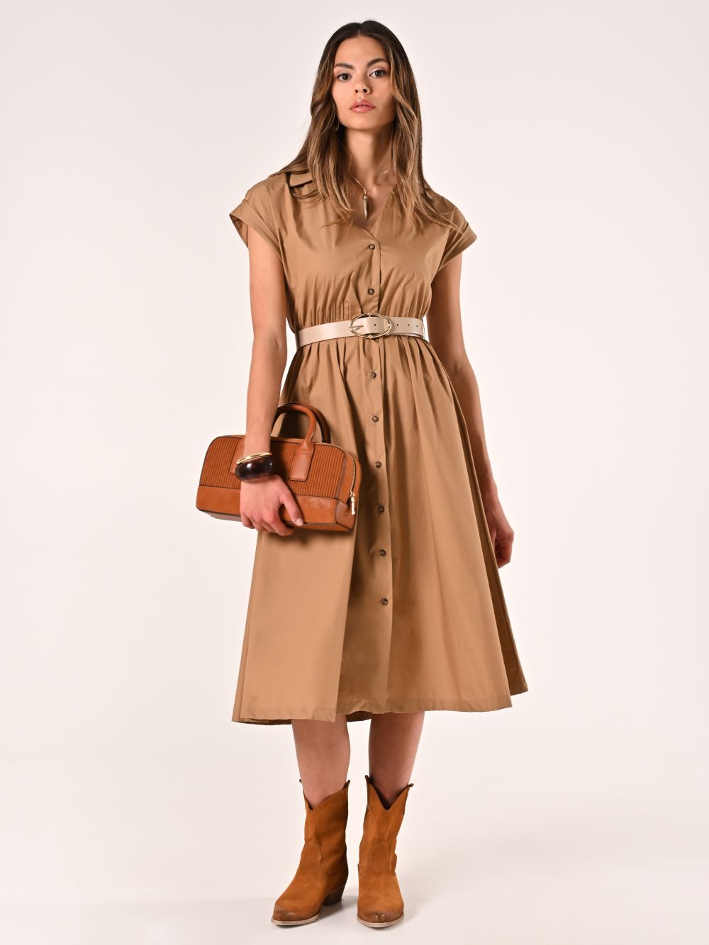 Vestido camisero de algodón marrón tabaco