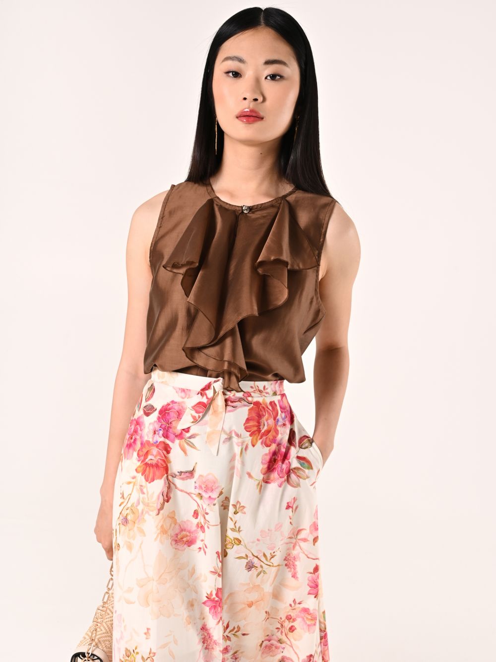 Brown Ruffled Blouse