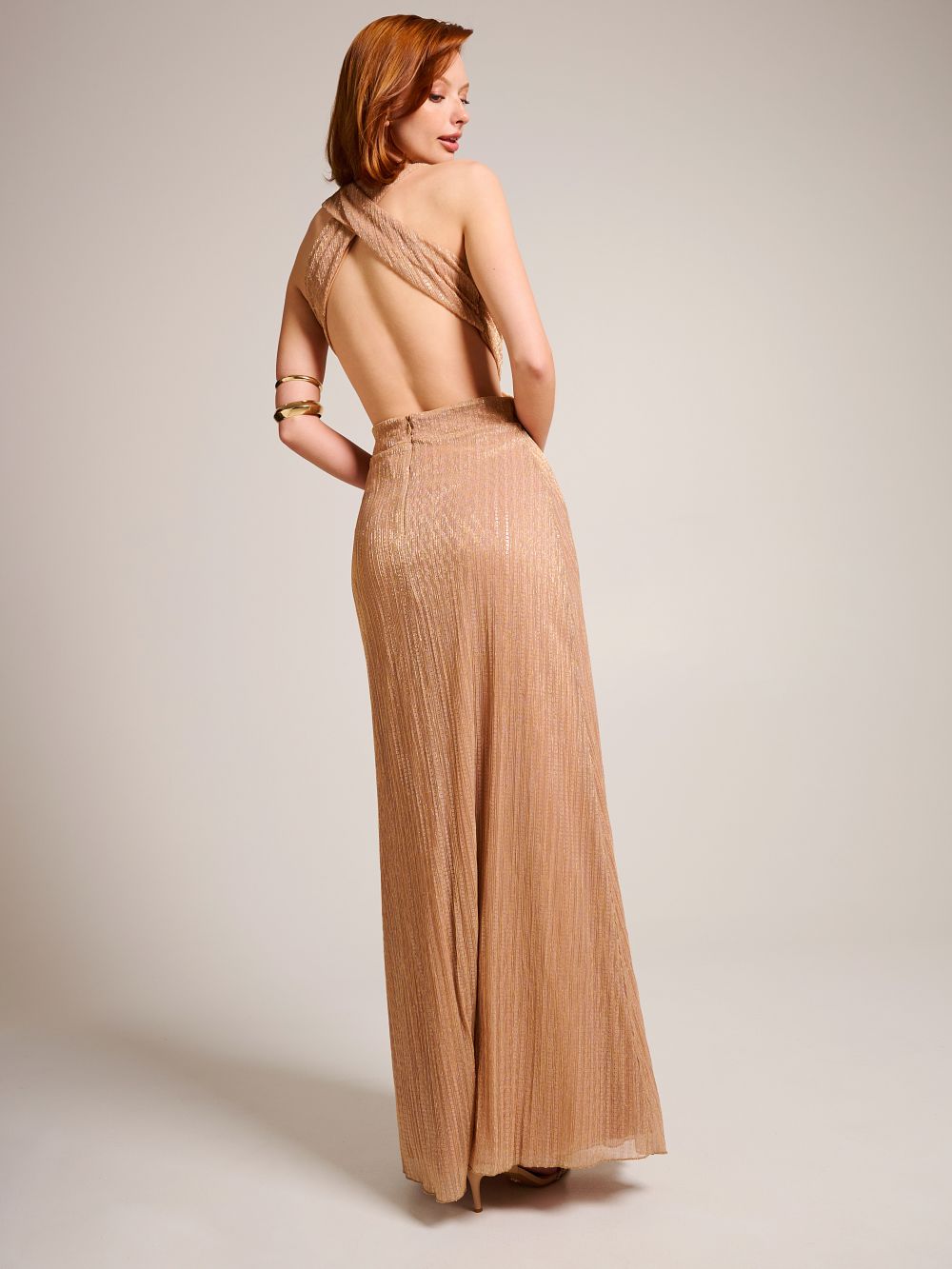 Nude Dress with Sequins and Cut-out Details