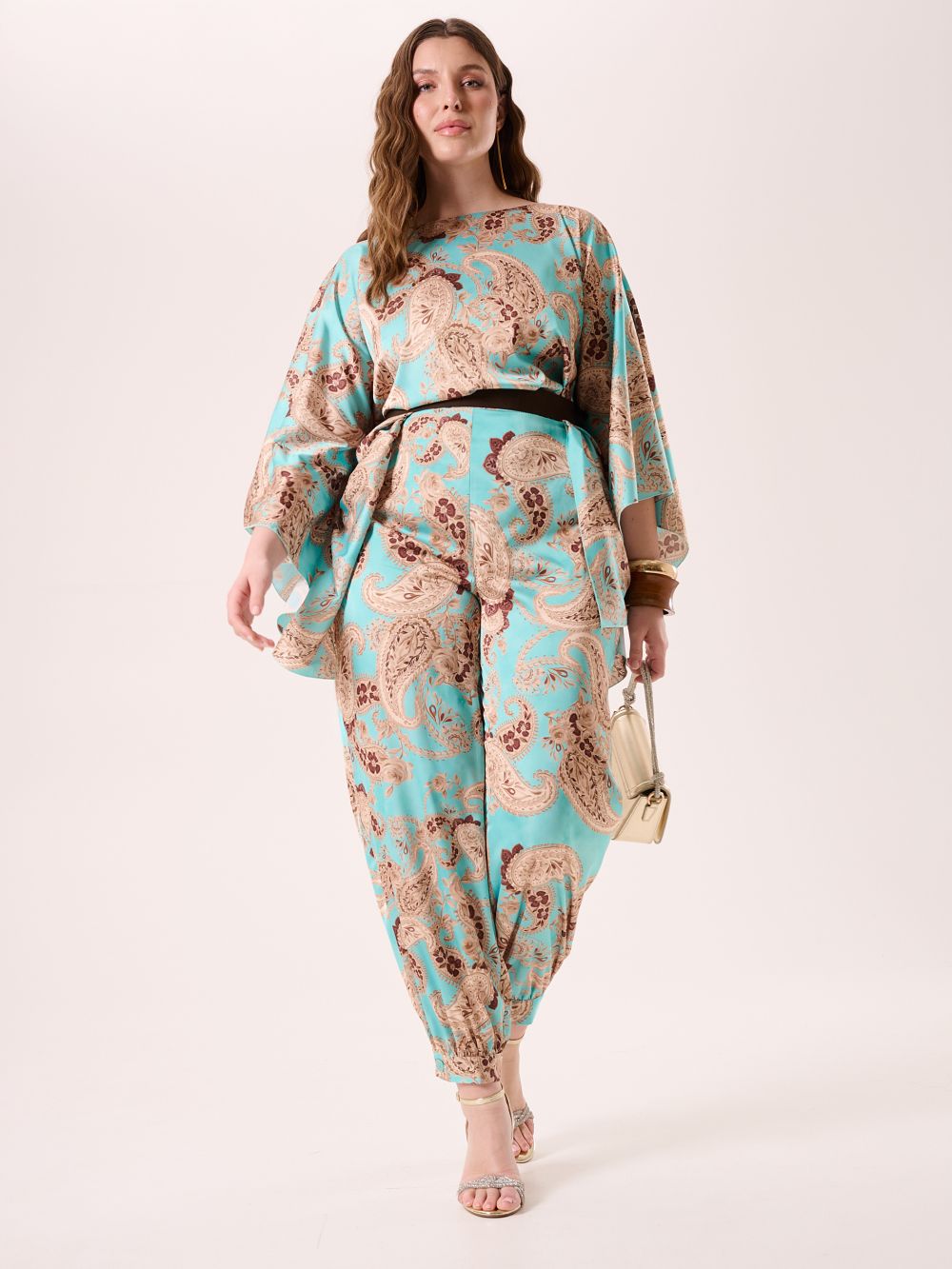 Curvy Aqua Green Paisley Trousers