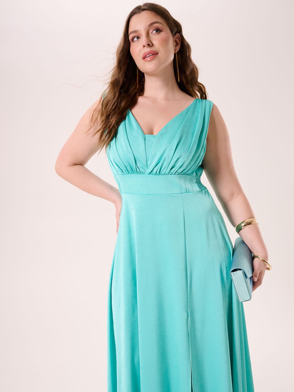 Curvy Long Aqua Green Dress