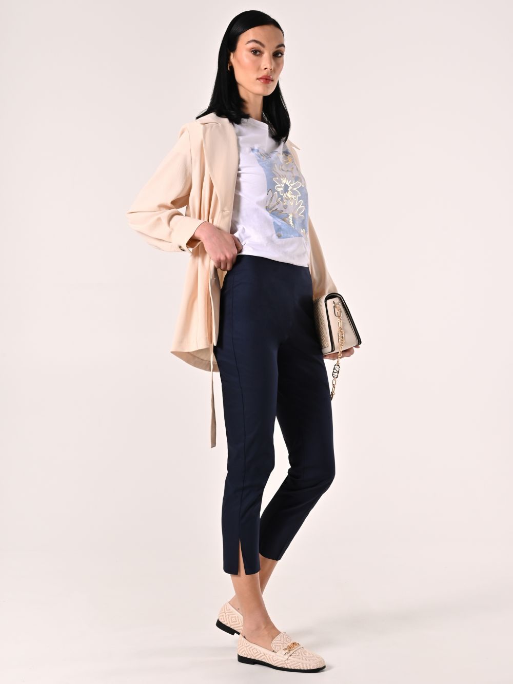 Pantaloni Skinny in Cotone Blu