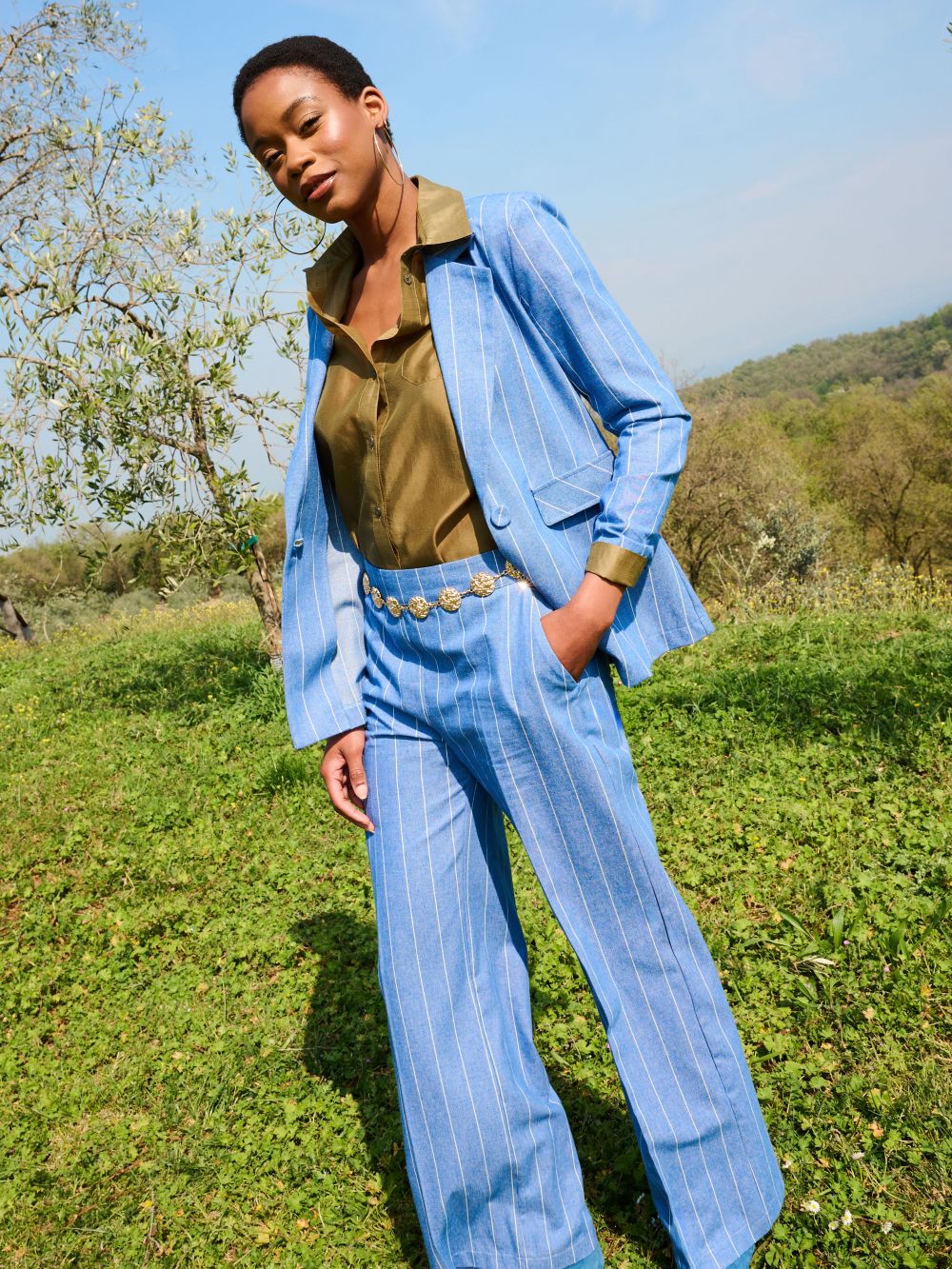 Pantaloni in Denim Gessato