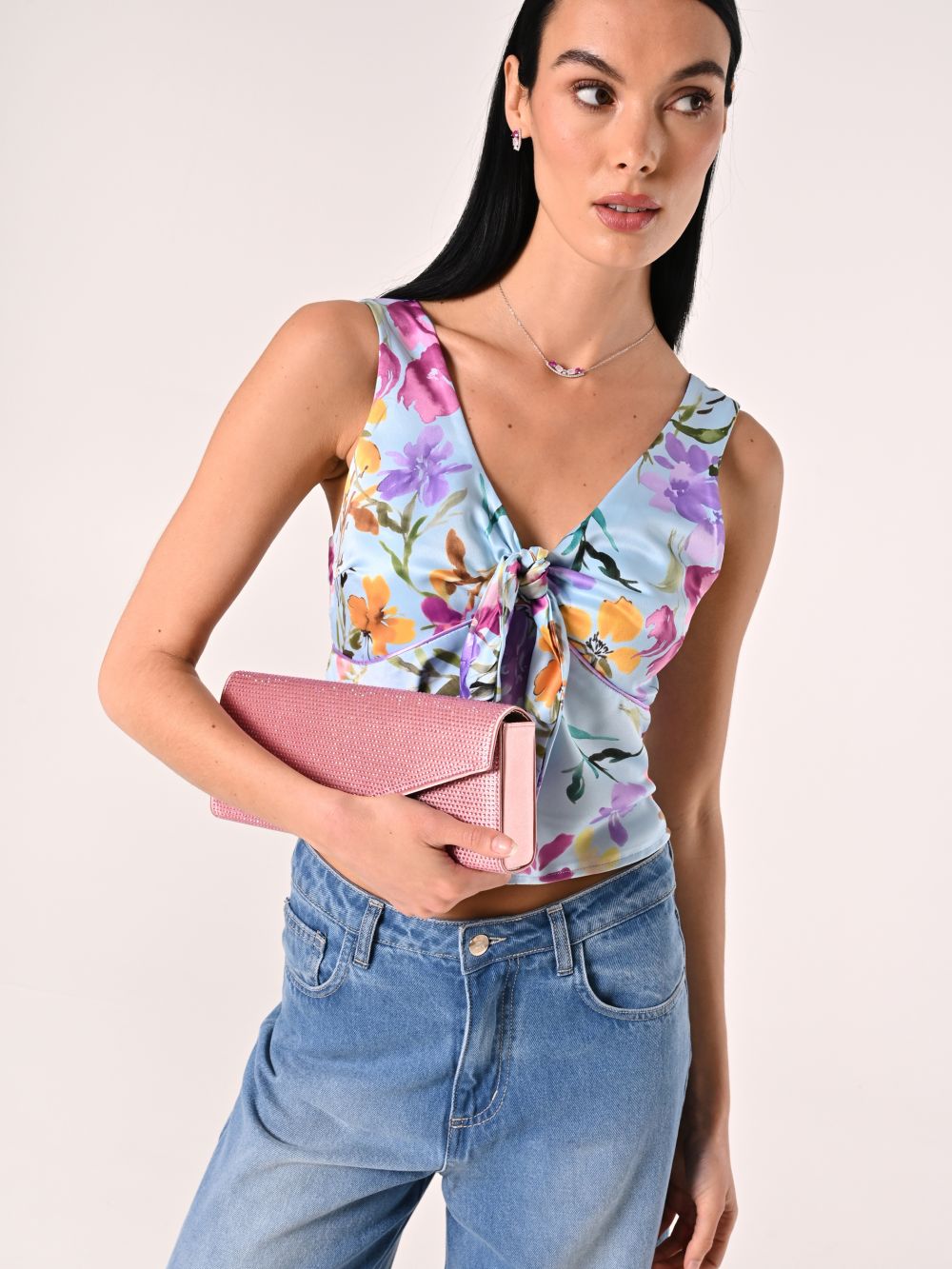 Floral-print Top with Knot