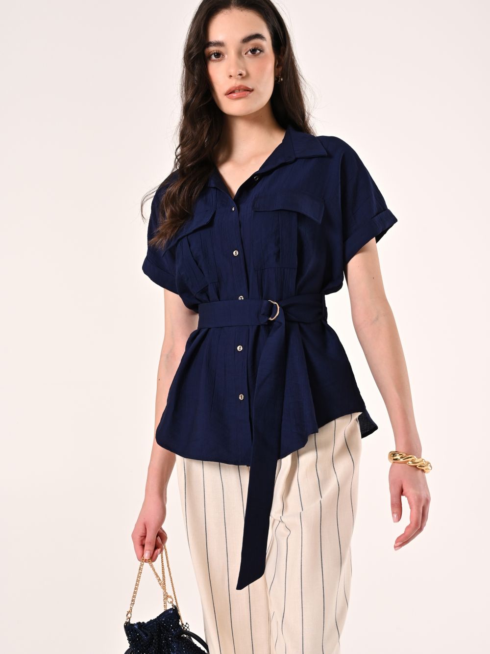Camicia Blu effetto Goffrato
