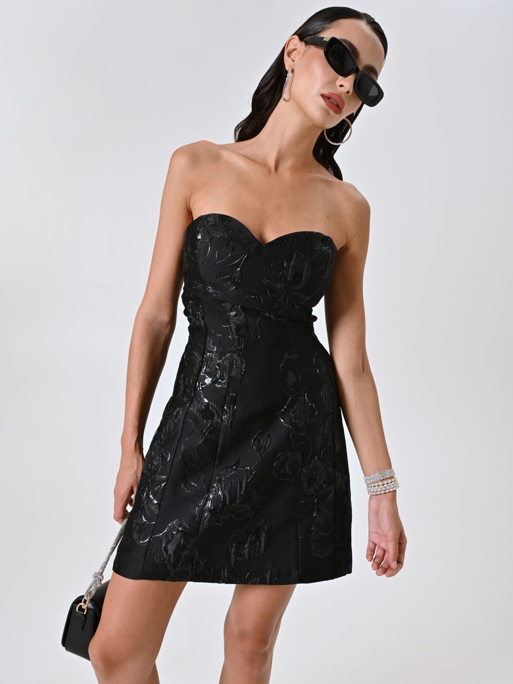 Black Floral Flared Dress
