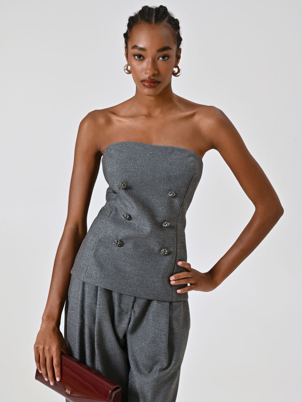 Top in Tessuto Spinato con Filo Lurex