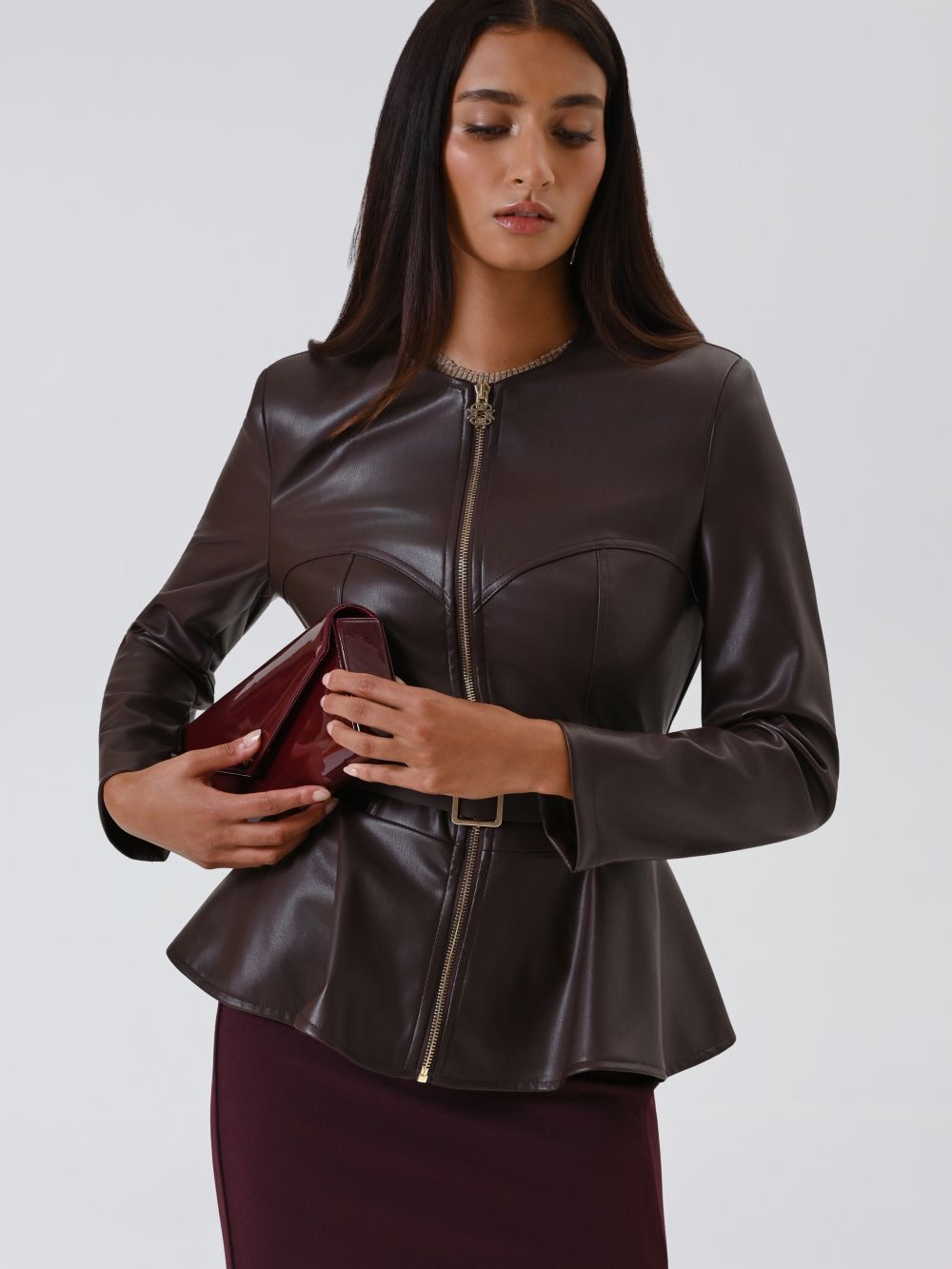 Giacca Marrone in Similpelle con Baschina