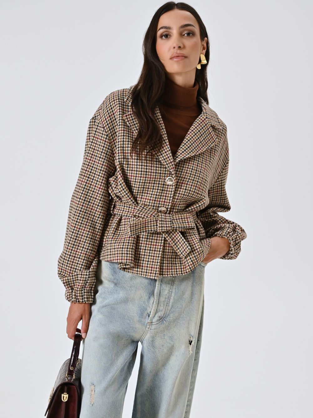 Cappotto Corto Pied-de-Poule Multicolor