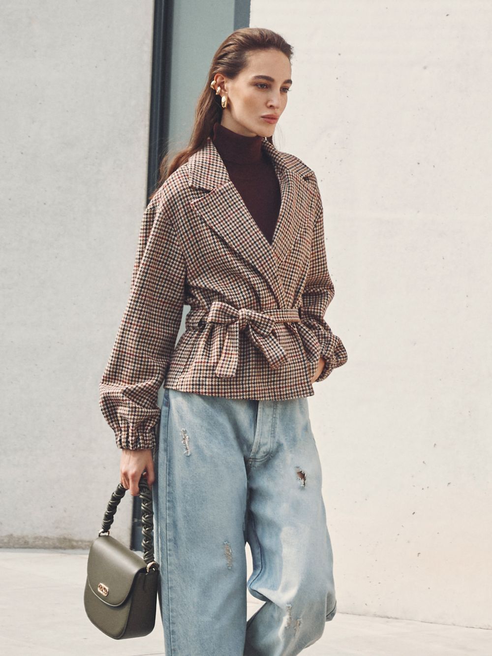 Cappotto Corto Pied-de-Poule Multicolor