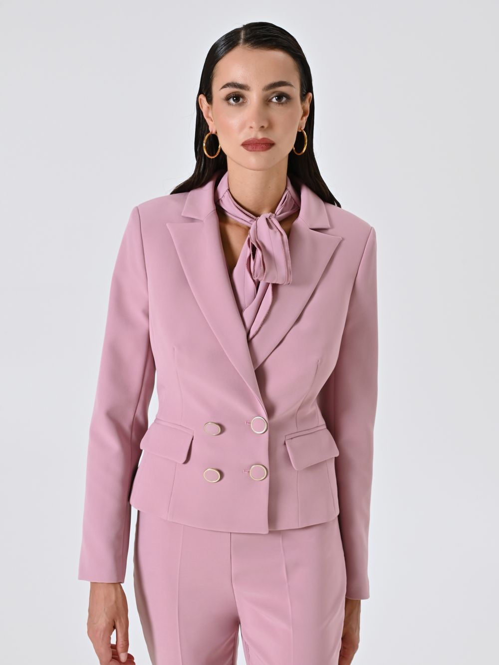 Mauve Pink Double-breasted Jacket in Technical Fabric