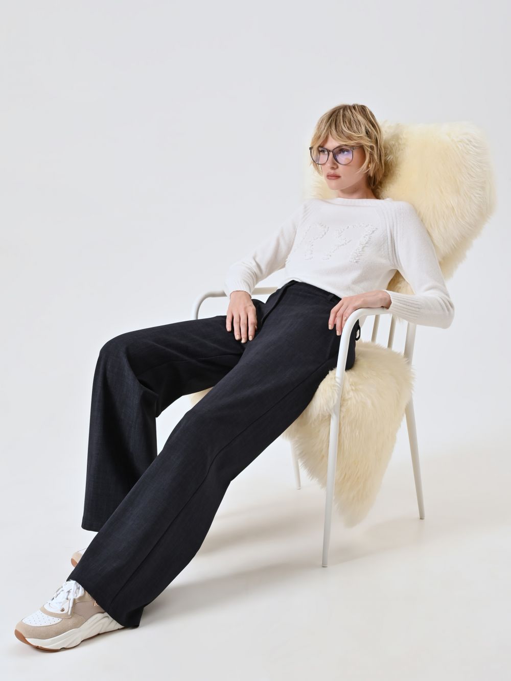 Pantalon bleu point de Milan irisé