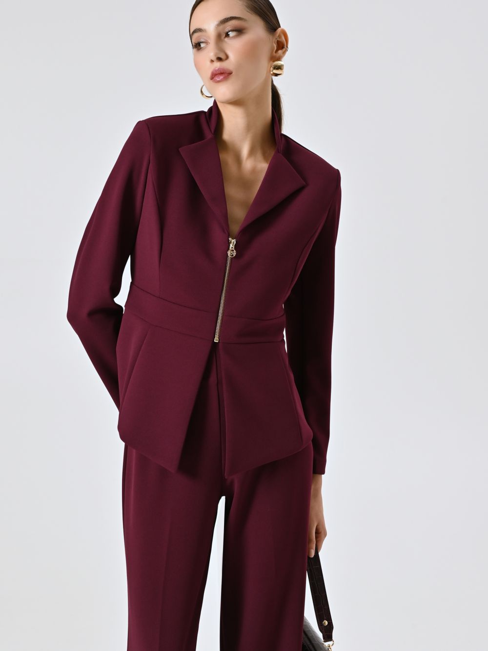 Giacca Bordeaux in Scuba mano Crepe