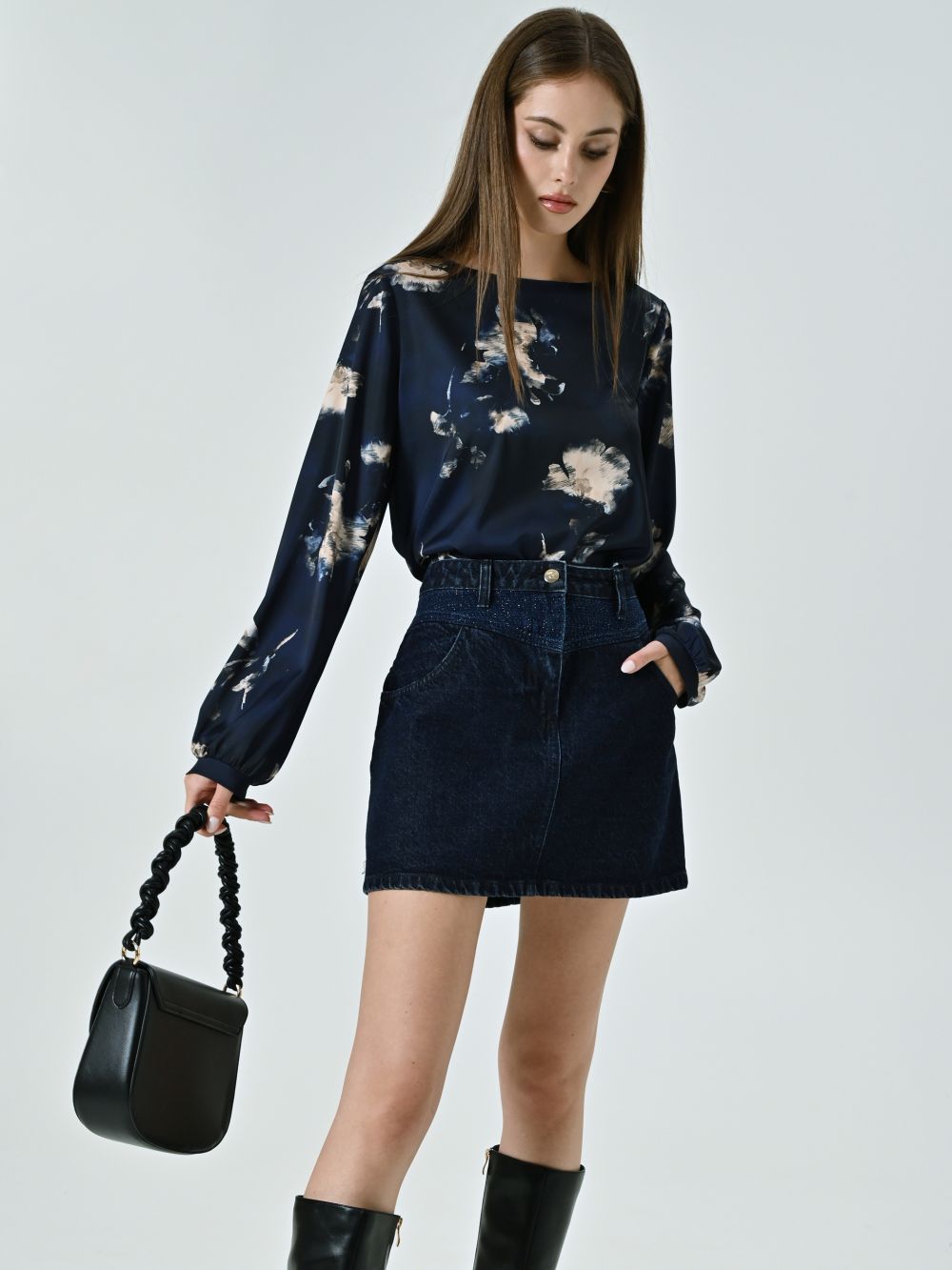 Mini Gonna in Denim Lurex