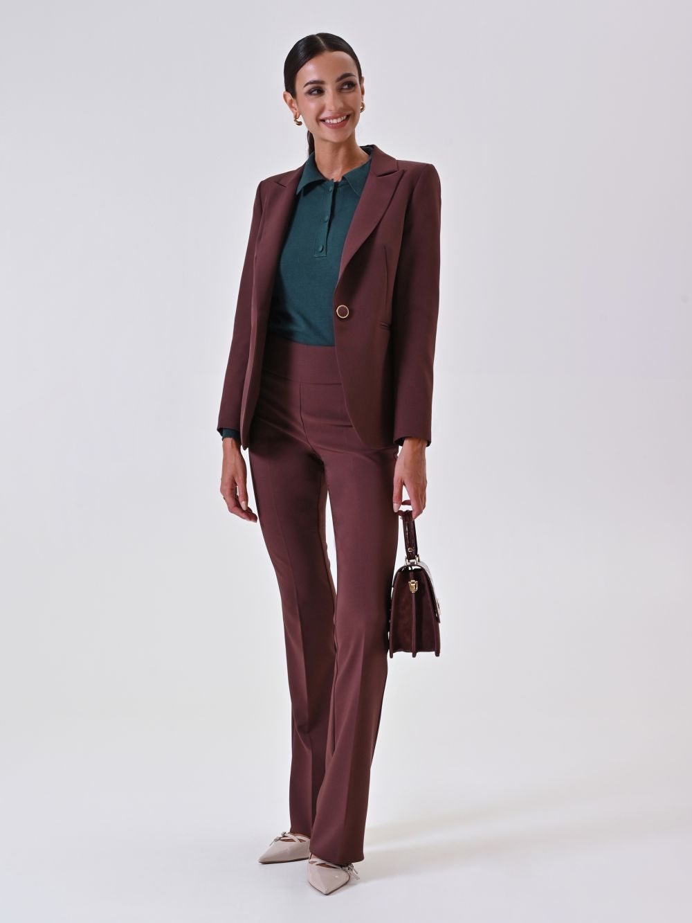 Chocolate Flared Trousers in Technical Fabric
