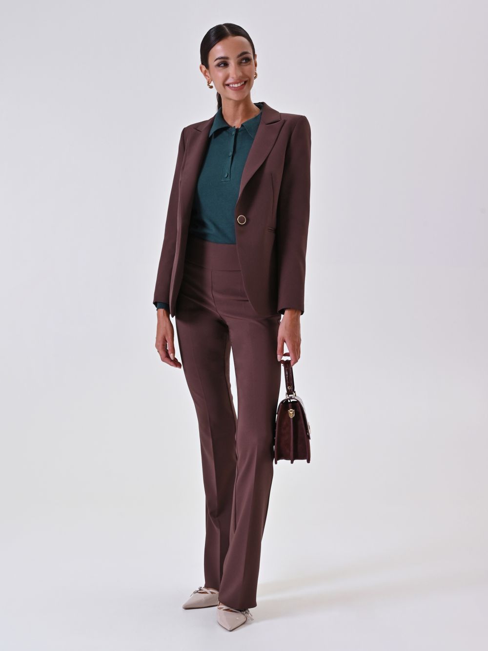 Chocolate Flared Trousers in Technical Fabric