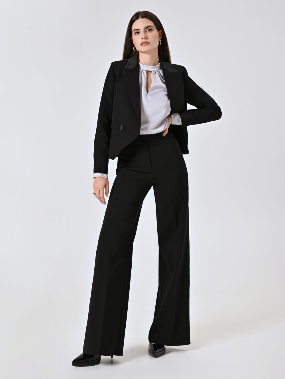 Black Technical Fabric Trousers with Satin Details
