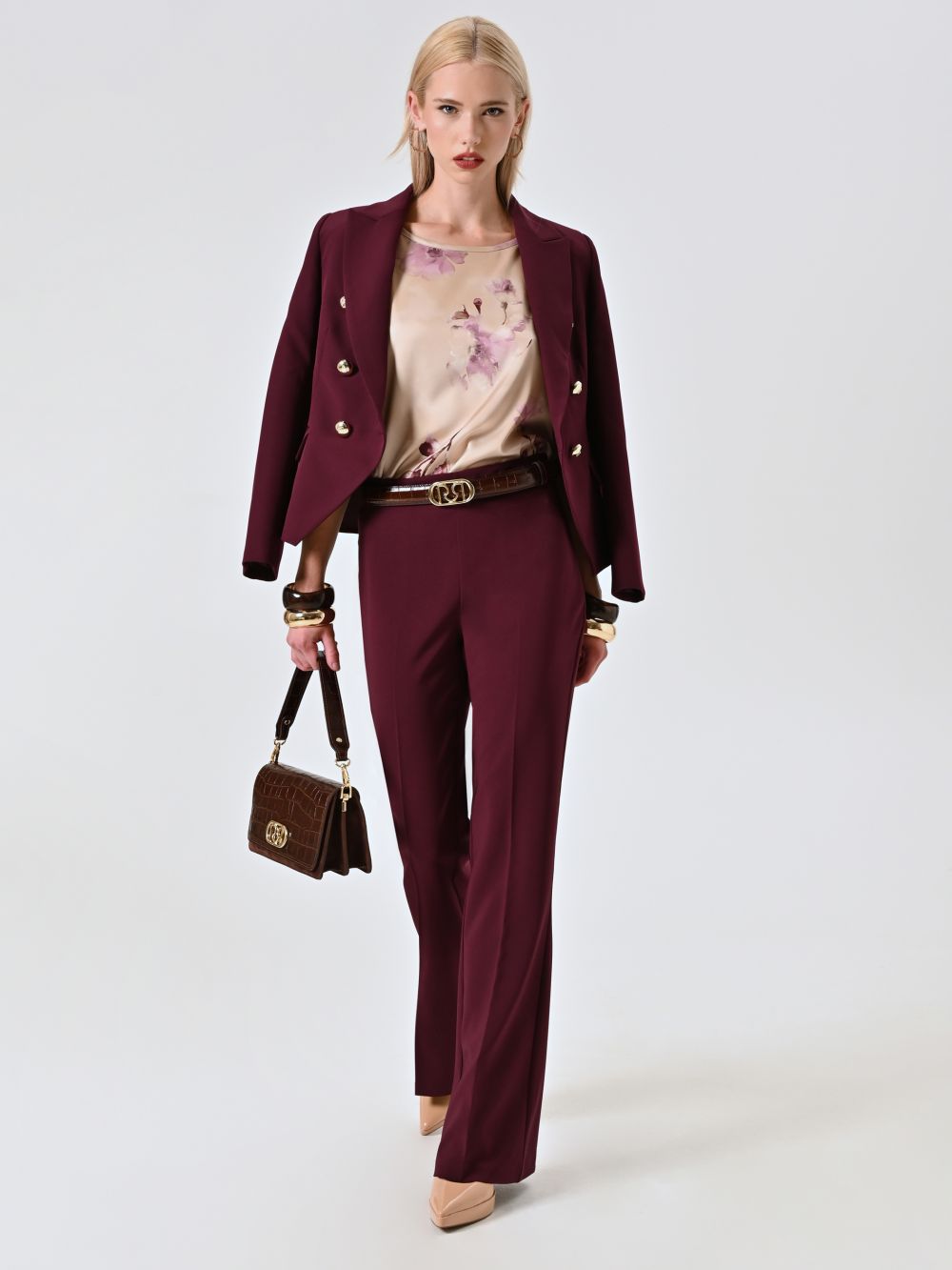 Pantaloni Flared Bordeaux in Tessuto Tecnico