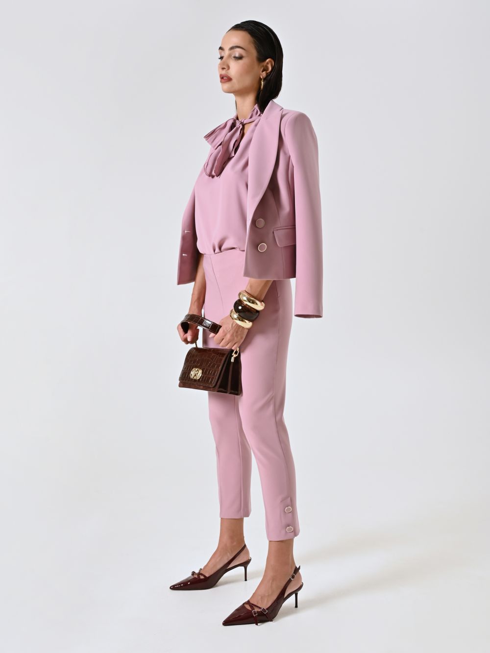 Pantaloni Straight in Tessuto Tecnico Rosa Malva