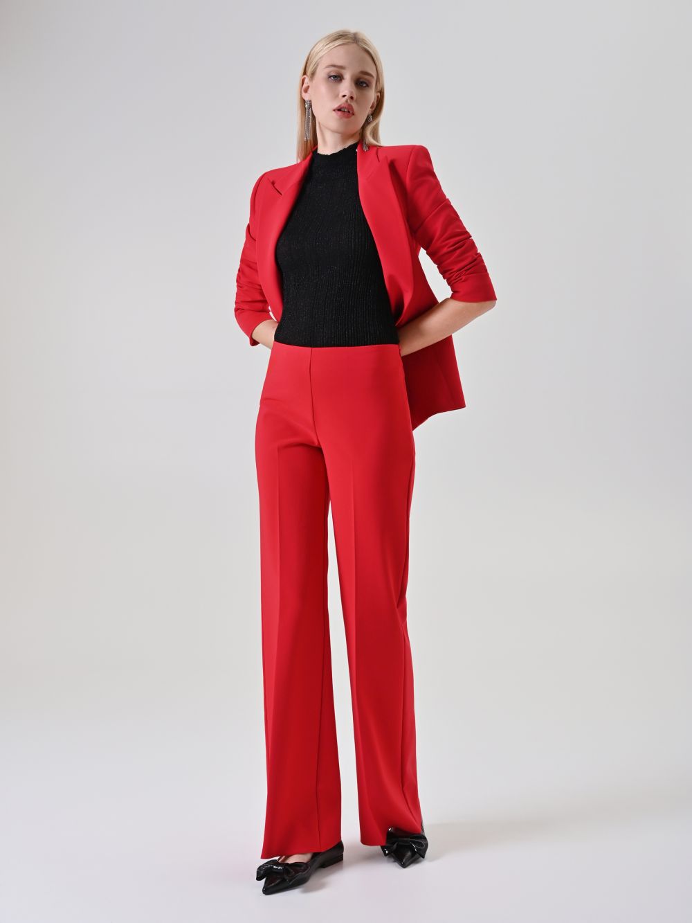 High-Waisted Red Palazzo Trousers