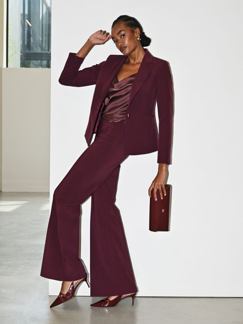 Pantaloni Bordeaux Palazzo in Tessuto Tecnico