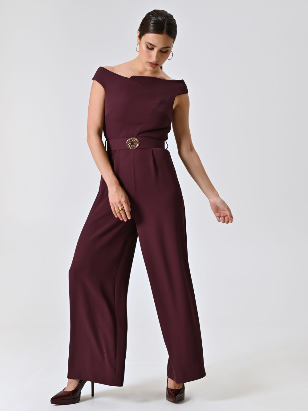 Tuta Bordeaux con Scollo Drappeggiato