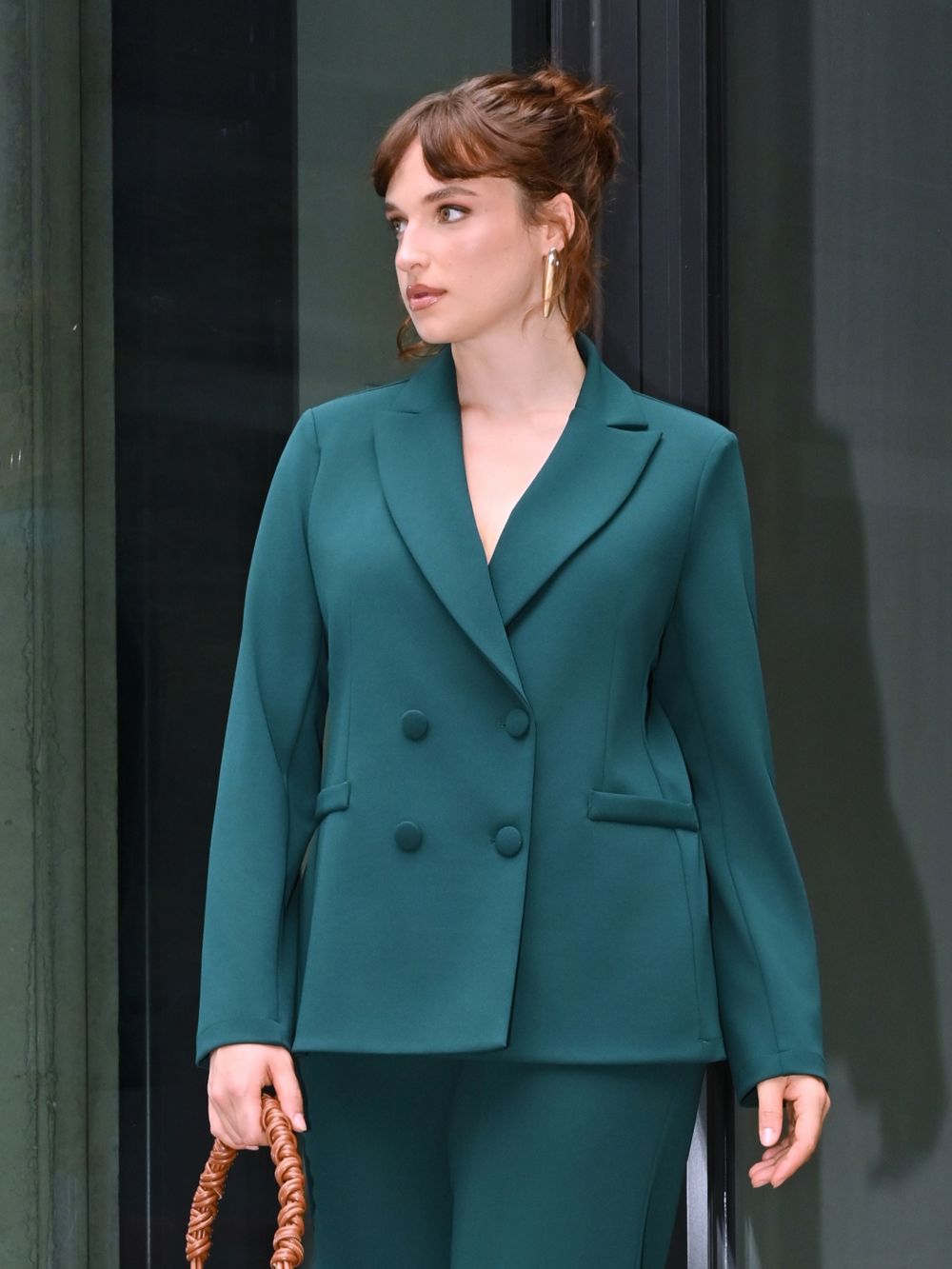 Green Curvy Double-Breasted Jacket