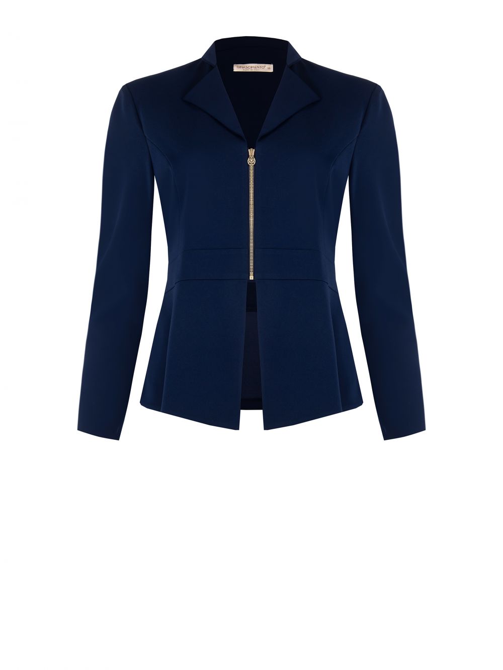 Giacca Curvy Blu con Zip in Scuba mano Crepe