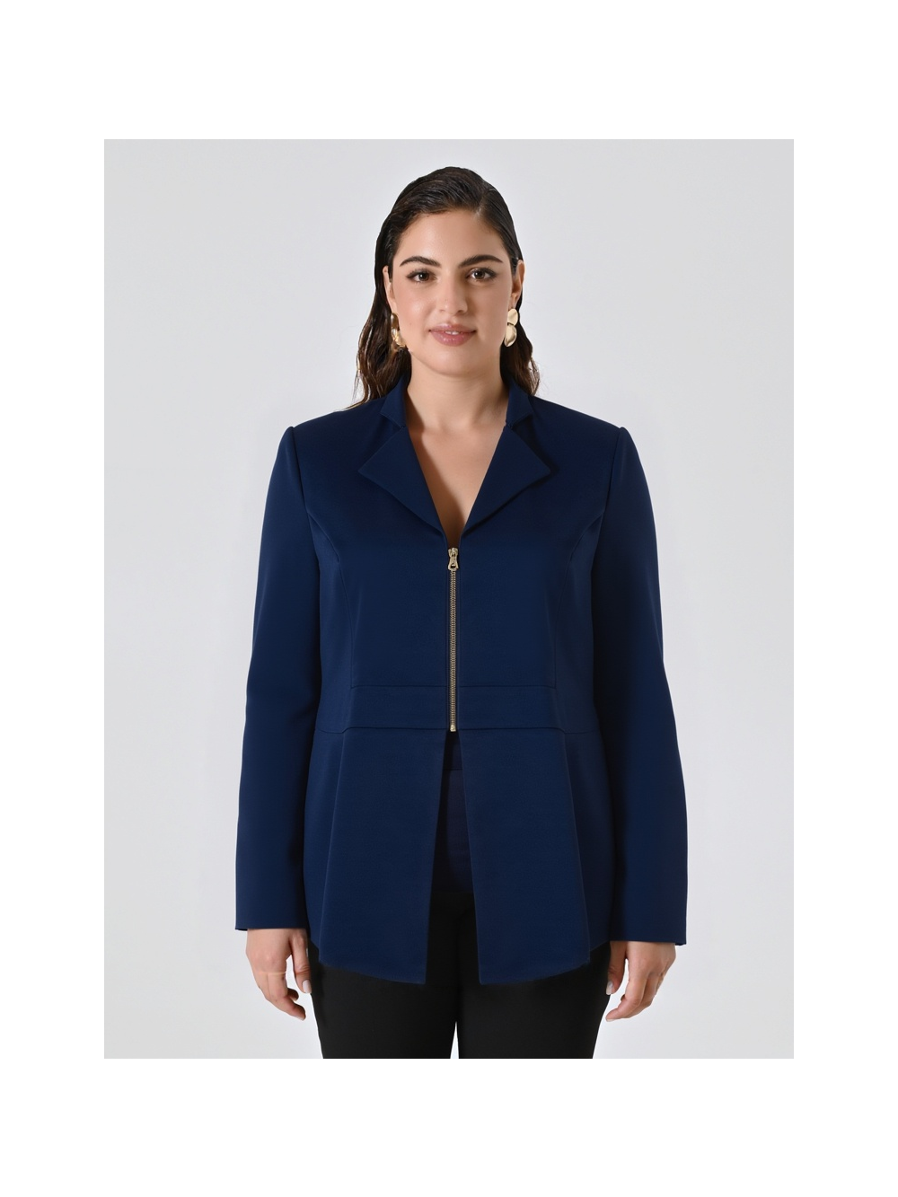 Giacca Curvy Blu con Zip in Scuba mano Crepe