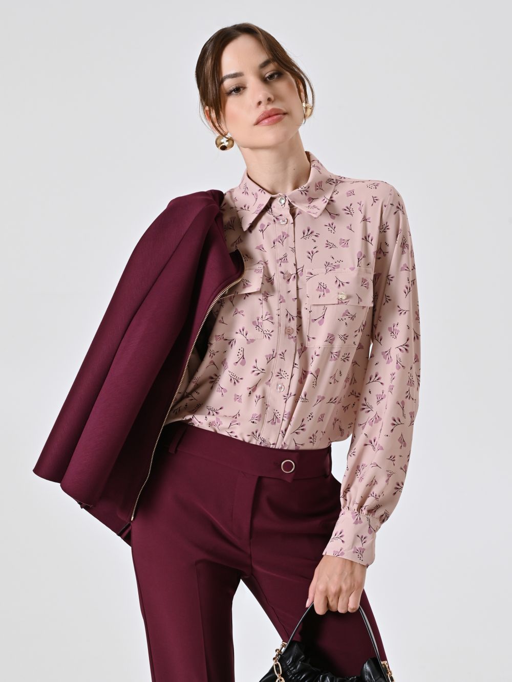 Camicia Stampa Floreale Rosa e Bordeaux