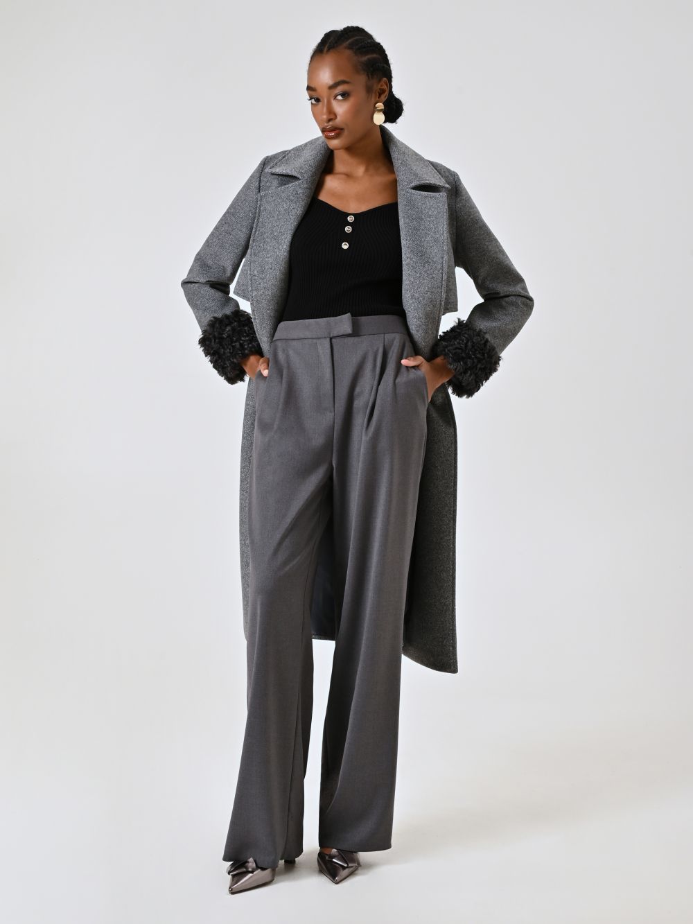 Pantaloni Grigi Sartoriali con Pinces