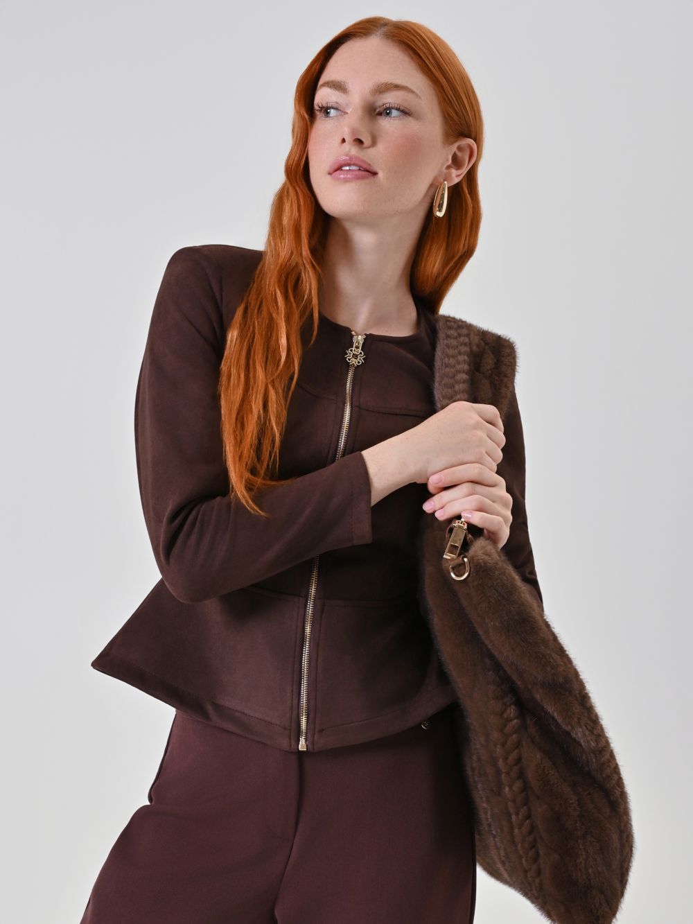 Chaqueta Marrón Chocolate Efecto Ante