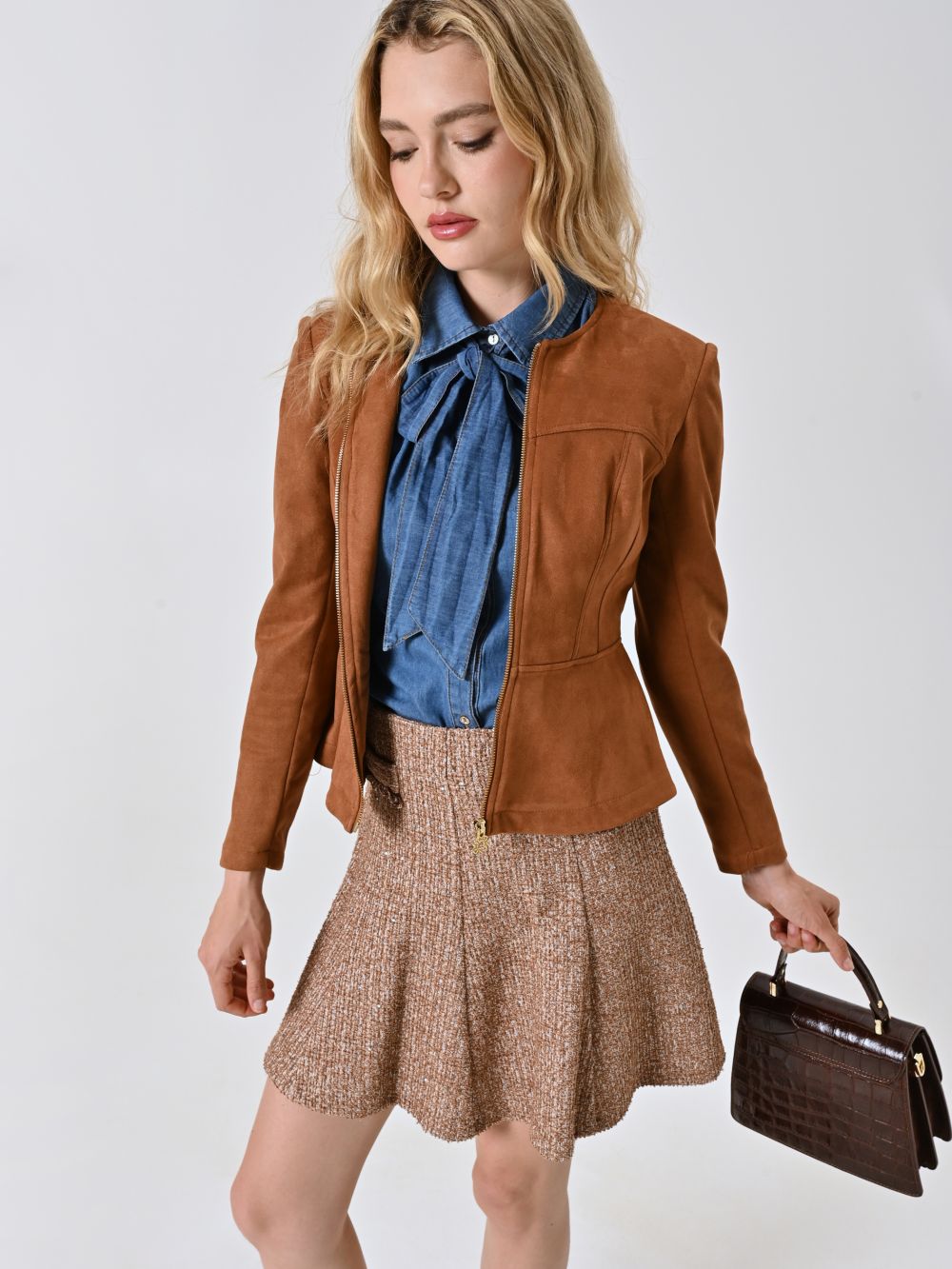 Veste marron cuir imitation daim