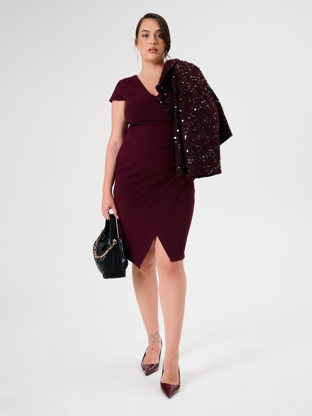 Tubino Curvy Bordeaux in Scuba mano Crepe