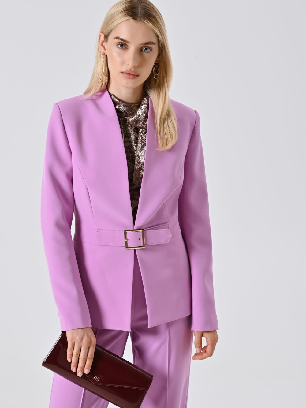 Veste rose orchidée en tissu technique avec boucle géométrique
