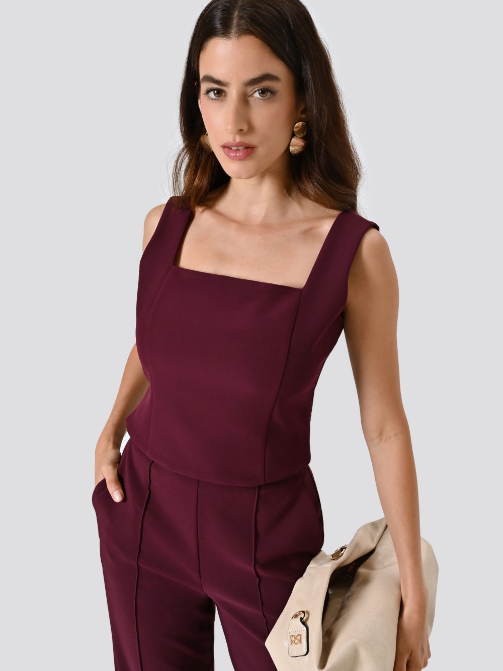 Top in Tessuto Tecnico Bordeaux